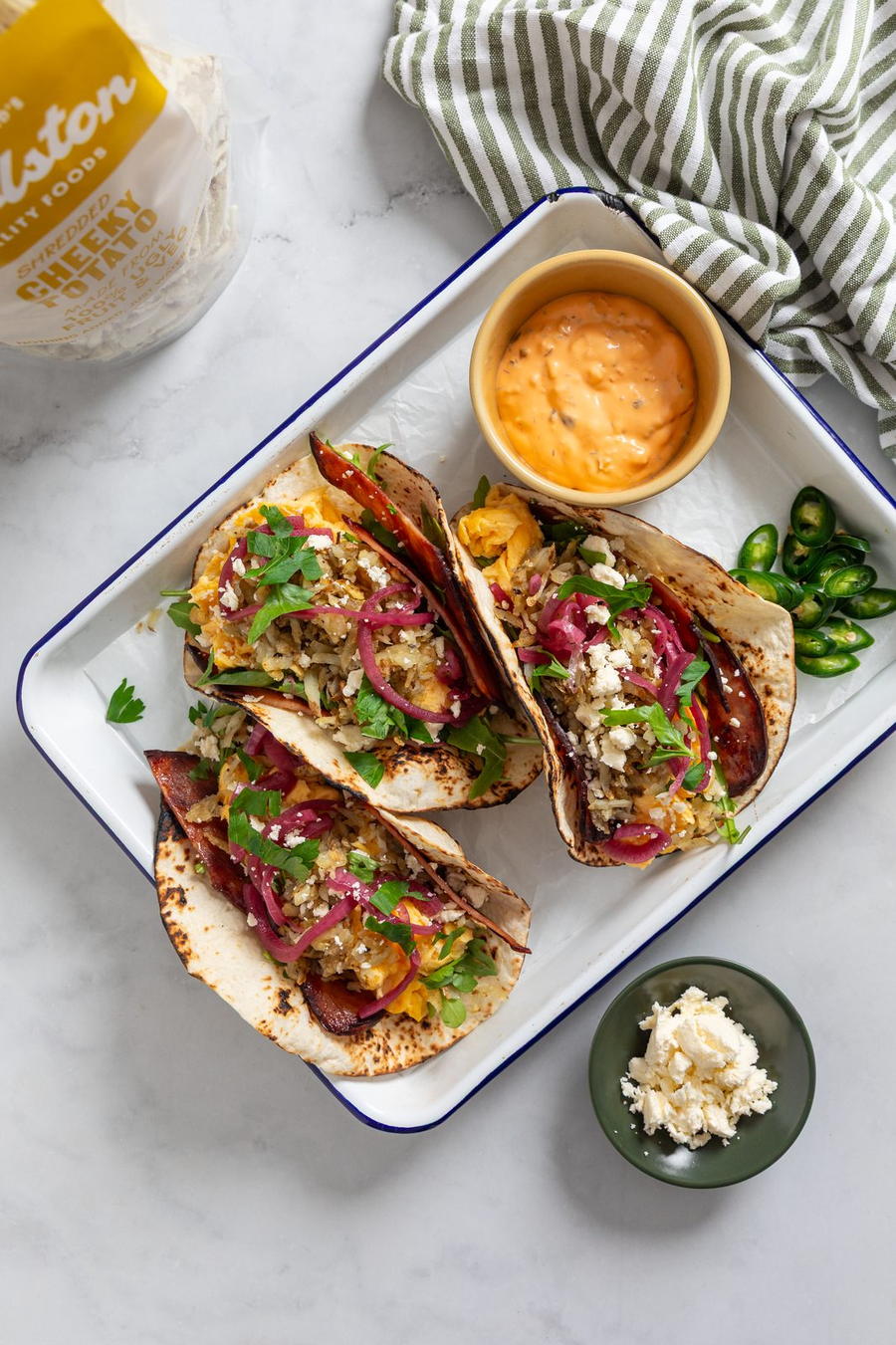 Real Rosti Potato breakfast tacos close up