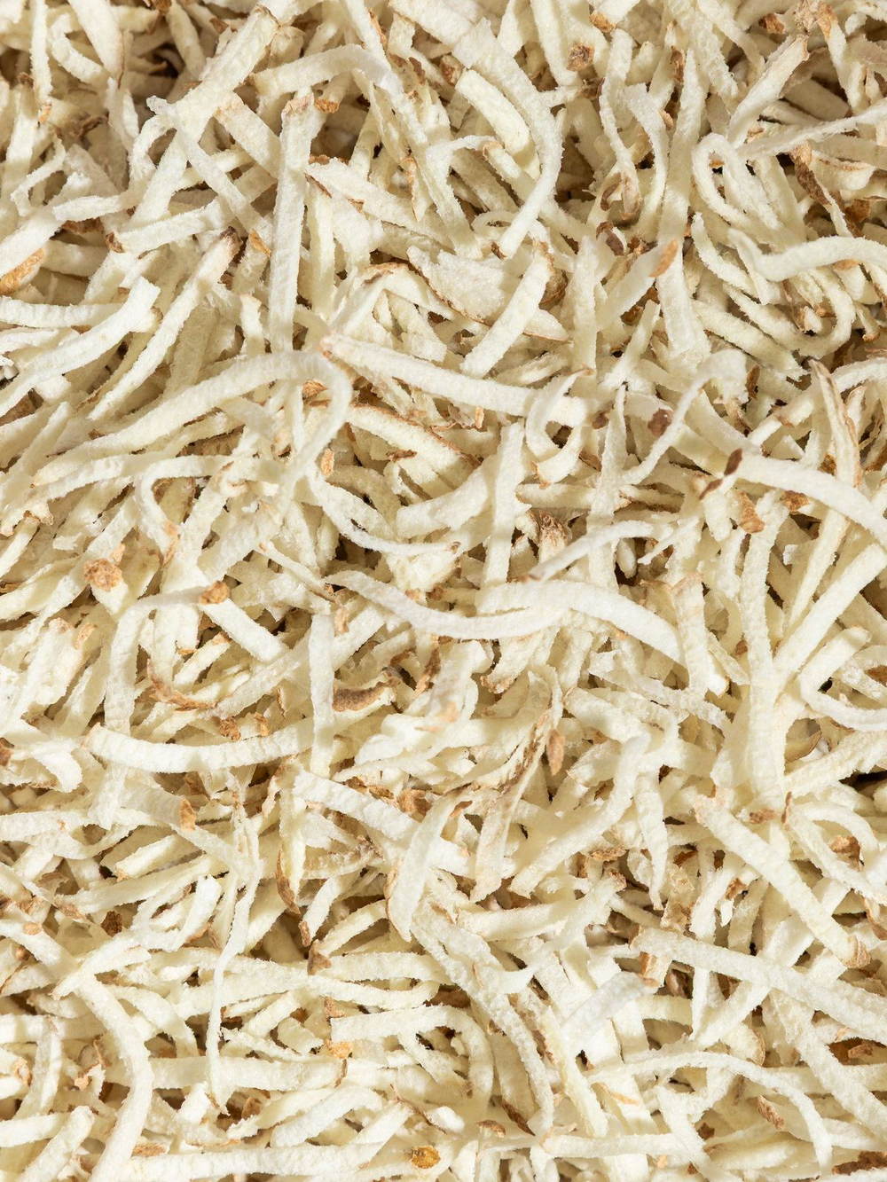 Shredded freeze dried New Zealand potato, close up
